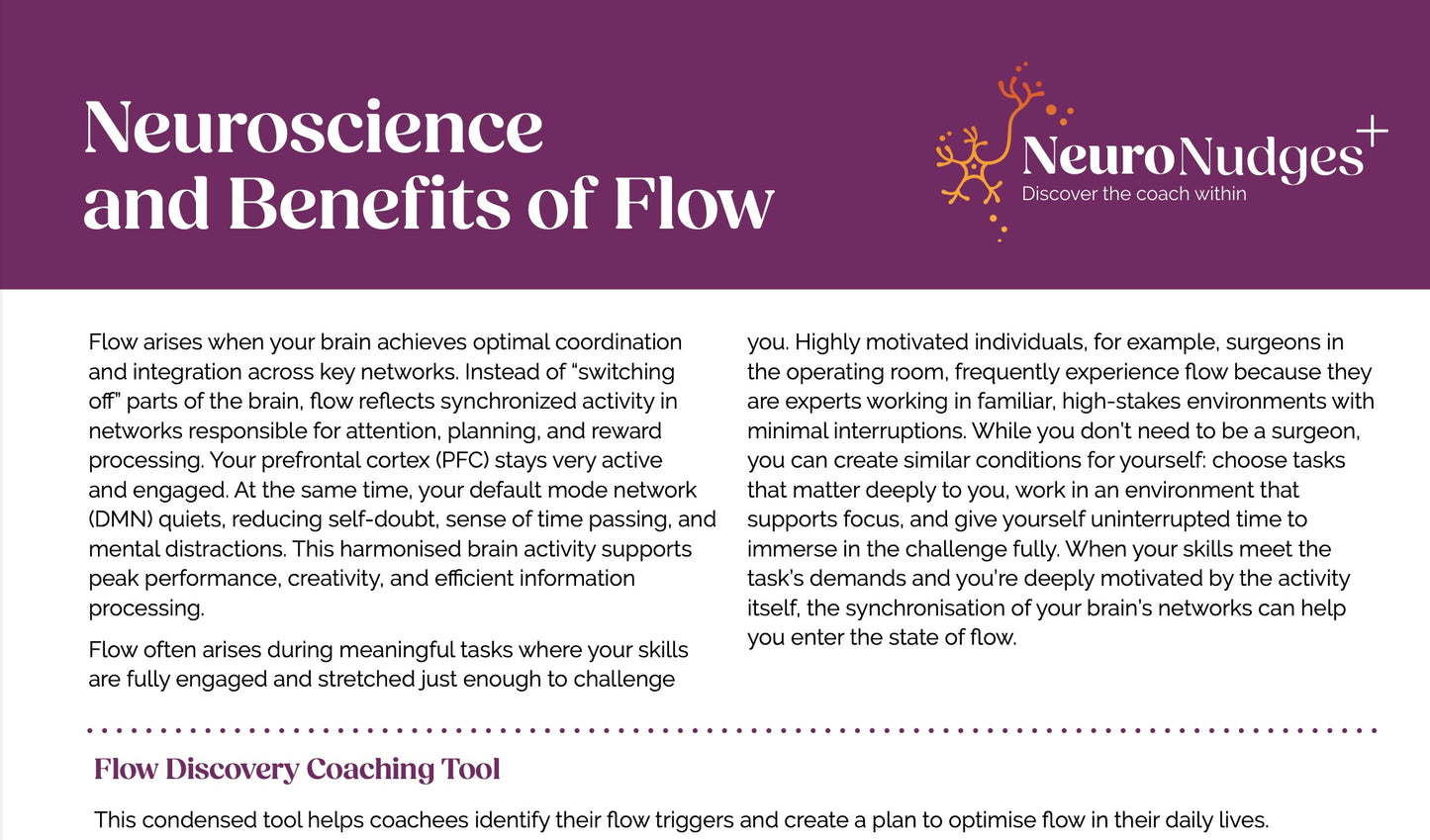Downloadable Coaching Tool: Neuroscience and the benefits of flow